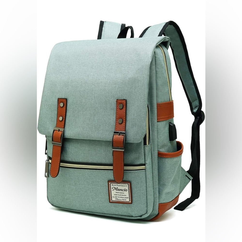 Green backpack with laptop sleeve and usb port